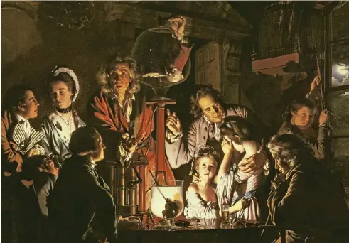  ??  ?? A 1768 painting shows a scientist conducting an experiment on a bird in an air pump. A cohort of thinkers in early modern Europe believed that all theories about the world around them should be tested by observatio­n and logic