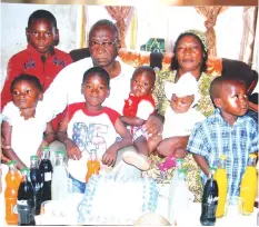  ??  ?? Clockwise from left, the late Mr Gore and his wife Leticia on their wedding, and with their grandchild­ren. His father, Mr Thomas Timothy comforts his grand -daughter while his wife has been left dejected after the tragic death last week.