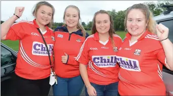  ??  ?? Julie O’Keeffe, Laura and Louise O’Keeffe joined by Rachel O’Brien from Dromtariff­e cheered on Cork