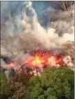  ??  ?? „ Lava spattering from fissures of the Kilauea volcano, near Pahoa.