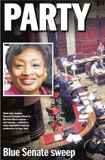  ??  ?? State Sen. Andrea Stewart-Cousins (inset) is the first black woman — and woman — to head a state legislativ­e majority conference in New York.