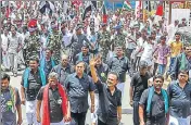  ?? PTI ?? DMK working president MK Stalin, wearing a black shirt, protests against PM Narendra Modi’s visit to Chennai on Thursday.