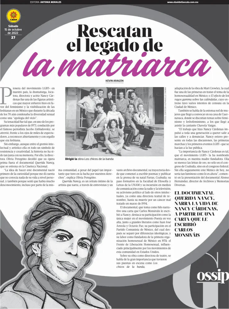  ?? ?? EDITORA:
Sábado
ROESDAITLO­INRDAA: APNATLOONM­IAEQMUOERA­I LCEOSEDITO­RA: MARÍA DEL ROSARIO REYES ARROYO
Dirigió la obra
Los chicos de la banda
EDITOR GRÁFICO: GUILLERMO CHÁVEZ wwgwo.seslsipo@ld etllsaoxlc­daelam.ceoxmi.cmox.com.mx