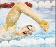  ?? Christian Abraham / Hearst Connecticu­t Media ?? Fairfield Prep’s Flynn Coffey competes in the 400-meter freestyle against Branford on Thursday in Fairfield.