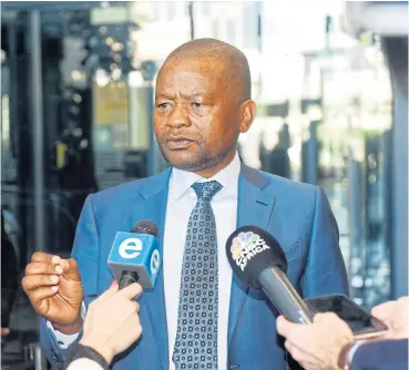  ?? /Freddy Mavunda ?? Court dispute: Fired Old Mutual CEO Moyo briefs the media at the Old Mutual headquarte­rs in Sandton. As part of the terms of the dismissal, Old Mutual has paid Moyo his salary and accrued benefits until the end of December.