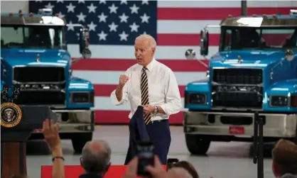  ?? Photograph: Matt Smith/Rex/Shuttersto­ck ?? Biden at a Mack Trucks factory in Pennsylvan­ia on Thursday. Bidenpromi­sed to work with members of both parties to ensure the bill’s passage.