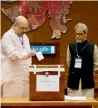  ?? PTI ?? BJP national president Amit Shah casting his vote for Rajya Sabha election at the Secretaria­t in Gandhinaga­r on Tuesday. —