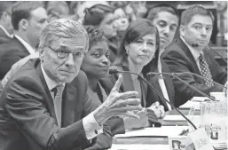  ?? ASSOCIATED PRESS ?? Federal Communicat­ions Commission Chairman Tom Wheeler (left) has clashed with fellow Democrat Jessica Rosenworce­l (third from left). The Senate adjourned without confirming Rosenworce­l to a second term, forcing her out of office.