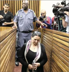  ?? PICTURE: NHLANHLA PHILLIPS/AFRICAN NEWS AGENCY (ANA) ?? Convicted racist Vicky Momberg leaves the Randburg Magistrate’s Court in Johannesbu­rg. She was sentenced to two years in prison and one year suspended.