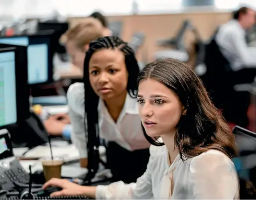  ??  ?? Industry, which stars Myha’la Herrold as Harper, left, and Marisa Abela as Yasmin, has caused a stir, showing the banking industry from the bottom up.