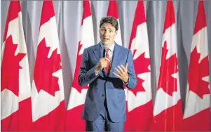  ?? CP PHOTO ?? Prime Minister Justin Trudeau addresses supporters at a Liberal Party fundraiser in Surrey, B.C., on Tuesday.