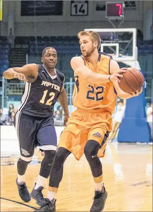  ?? SUBMITTED ?? Wayne McCullough of the Island Storm, right, grabs the ball away from Saint John Riptide guard Anthony Anderson in an NBL of Canada game last season in Charlottet­own. The 23-year-old shooting guard re-signed with the Storm for the new season in hopes...