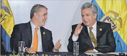  ?? KARINA DEFAS / EXPRESO ?? Reunión. Los presidente­s de Ecuador, Lenín Moreno (d), y de Colombia, Iván Duque, inauguraro­n ayer en Quito el VII Gabinete Binacional.