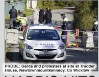  ?? ?? PROBE: Garda and protesters at site at Trudder House, Newtownmou­ntkennedy, Co Wicklow