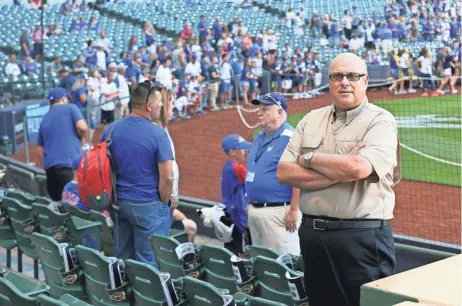  ?? MICHAEL SEARS / MILWAUKEE JOURNAL SENTINEL ?? Bob Koehler has not missed an inning of a Brewers home game since 1983, and he has his seat right next to the dugout. It falls within the owner box seats, but since he had that seat in the old Milwaukee County Stadium they let him keep it in the new...