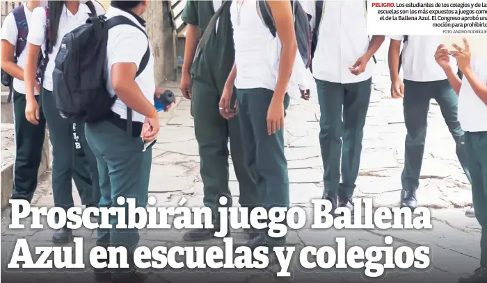  ?? FOTO ANDRO RODRÍGUEZ ?? PELIGRO. Los estudiante­s de los colegios y de las escuelas son los más expuestos a juegos como el de la Ballena Azul. El Congreso aprobó una moción para prohibirlo.