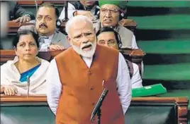  ?? PTI ?? PM Narendra Modi addresses the Lok Sabha during the Budget Session on Thursday.