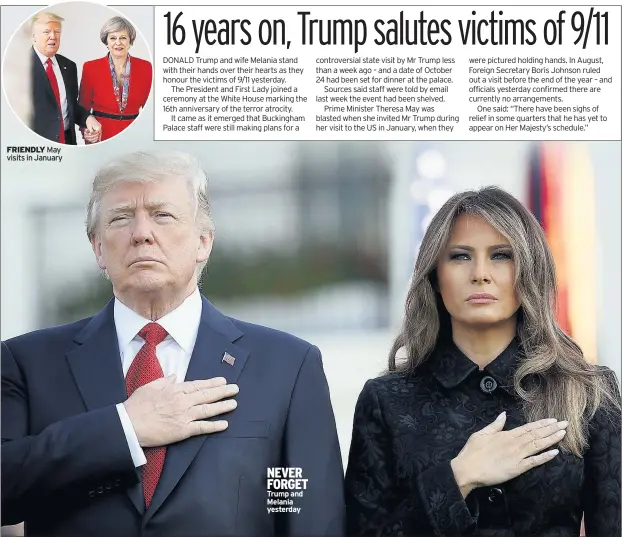  ??  ?? NEVER FORGET Trump and Melania yesterday