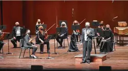  ?? Robin Jerstad / Contributo­r ?? The San Antonio Symphony performed Saturday at the Tobin Center for the Performing Arts, with musicians practicing social distancing measures.