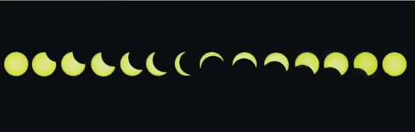  ?? RICHARD LAM ?? A composite of the solar eclipse seen in Vancouver on Monday. The moon covered 86 per cent of the sun at 10:21 a.m., and the eclipse ended at 11:37 a.m.