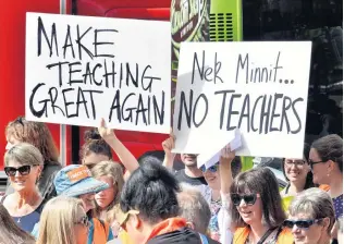  ?? PHOTO: GERARD O’BRIEN ?? Labour tensions . . . Strikes are ongoing but concession­s have been made over contentiou­s legislativ­e labour law reforms; pictured, striking primary school teachers in Dunedin’s Octagon a fortnight ago.