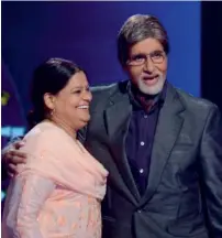  ?? — Courtesy Facebook ?? Amita Singh Tomar with Amitabh Bachchan at the TV quiz show Kaun Banega Crorepati.