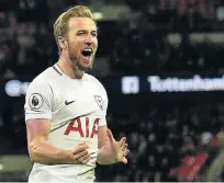  ?? Picture: AFP PHOTO /Glyn KIRK ?? NEARLY THERE: Tottenham Hotspur’s Harry Kane celebrates scoring the team’s second goal against Watford