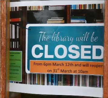  ??  ?? Like many businesses and services, Louth County Library has closed its doors to the public.