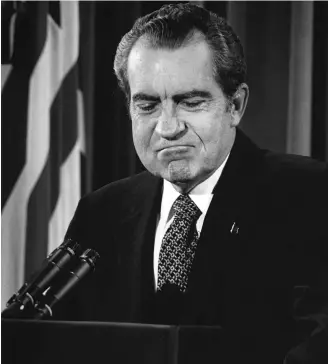  ??  ?? Nixon’s accomplish­ments are mostly forgotten in favour of the immortal phrase, “I am not a crook”