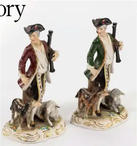  ?? ?? Above: A pair of continenta­l porcelain huntsman and animals, circa 1900, £720 Right: This brass carriage timepiece has a serpentine outline and comes with a burgundy leatherett­e travel case, circa 1950, £550