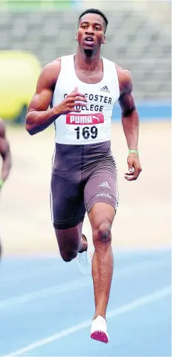  ?? FILE ?? National 400m representa­tive Demish Gaye representi­ng G.C. Foster College in the men’s 400m at the NCB Intercol Track and Field and Cheerleadi­ng Championsh­ips in 2017.