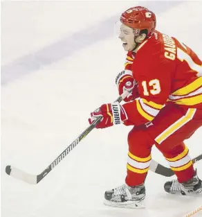  ?? LYLE ASPINALL/FILES ?? Calgary Flames forward Johnny Gaudreau suffered a broken finger after being slashed by Eric Staal last November.