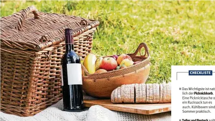  ?? FOTO: ISTOCK/RIDOFRANZ ?? Obst, Brot, Wein: Beim Picknick ist erlaubt, was gefällt. Und draußen an der frischen Luft und auf der Wiese schmeckt alles gleich viel besser.