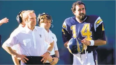  ?? GEORGE ROSE GETTY IMAGES ?? Late Chargers coach Don Coryell, with QB Dan Fouts, getting into the Pro Football Hall of Fame is also on the list.