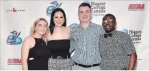  ?? NIAGARA COLLEGE ?? From left, Michelle Maecker, rookie female; Mary Ingribelli, senior female; Samuel Robson, senior male; and Anu Makinwa, rookie male; are the 2017-18 Niagara College athletes of the year.