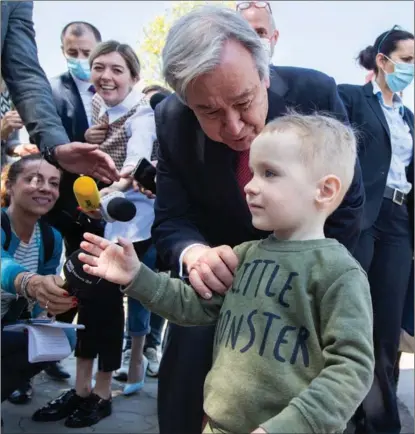  ?? AFP ?? UN Secretary-General Antonio Guterres visits a facility housing Ukrainian refugees in Chisinau, Moldova, on May 10.