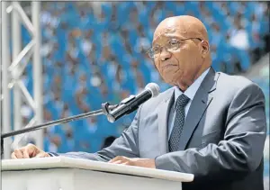  ?? Picture: REUTERS ?? CROWD PLEASER: President Jacob Zuma addresses members of the Twelve Apostles’ Church in Christ at the Moses Mabhida Stadium at the weekend