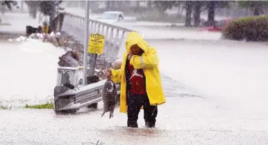  ?? Steve Gonzales / Houston Chronicle ?? A man rescues an armadillo from high water near Greens Bayou and Greens Road during Monday’s flooding. The photo has gone viral, with many calling it the perfect Houston photo.