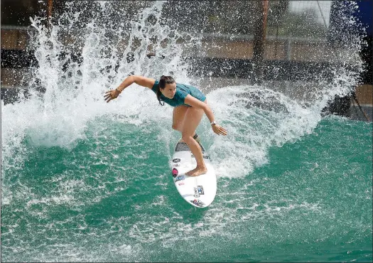  ?? (AP/Gary Kazanjian) ?? Surfer Johanne Defay of France works out on a Surf Ranch wave June 16 in Lemoore, Calif.