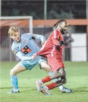  ?? ?? Flackwell Heath’s Jethro Odumosu sealed his side’s win over Wokingham & Emmbrook, a result which took them top of the table. Photo: Glenn Alcock.