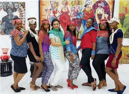  ??  ?? Anila Adnan with other membes of the Female Artists’ Associatio­n of Nigeria, at the Nike Gallery in Lagos