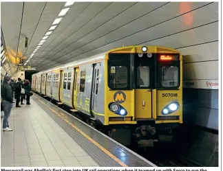  ?? PAUL BICKERDYKE ?? Merseyrail was Abellio’s first step into UK rail operations when it teamed up with Serco to run the service from July 2003. Merseyrail EMU No. 507018 is pictured at Lime Street’s Wirral Line platform on January 28, 2020.