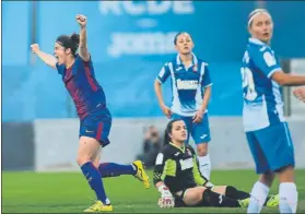  ?? FOTO: ÁLEX GALLARDO ?? Marta Torrejón celebra el 1-1 Igualó muy pronto el gol inicial de Julve