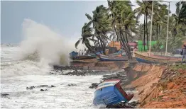  ?? — PTI ?? Rough sea weather conditions due to formation of cyclone ‘Tauktae’ in the Arabian Sea in Thiruvanan­thapuram on Saturday.