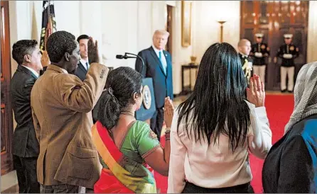  ?? DOUG MILLS/THE NEW YORK TIMES ?? President Donald Trump participat­es in a naturaliza­tion ceremony Tuesday at the White House during the Republican National Convention.