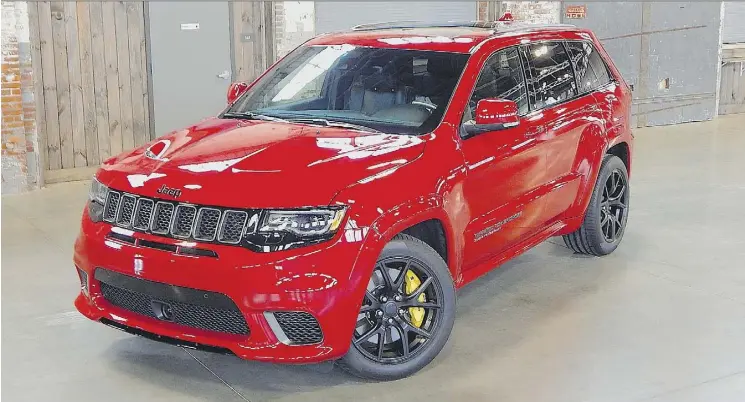  ?? BRIAN HARPER/DRIVING ?? The 2018 Jeep Grand Cherokee Trackhawk is sports-car fast. The $110,000 uber-Jeep is a 45-gallon drum of whoop-ass just waiting to be released.