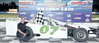  ?? MORGAN AMBER PHOTOGRAPH­Y ?? Alex Lees (No. 07) of Cameron picked up his first Ontario Modifieds Racing Series feature win of the year on Saturday night at Peterborou­gh Speedway.