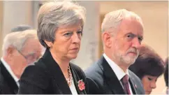  ??  ?? Prime Minister Theresa May and Labour leader Jeremy Corbyn at a Service of Remembranc­e in St Margaret’s church in Westminste­r yesterday