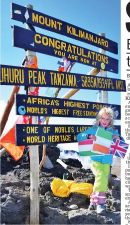  ??  ?? Record breaker: Ashleen at the top of Kilimanjar­o