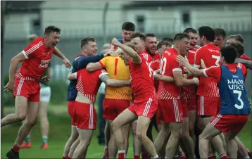  ??  ?? Tinahely players and mentors celebrate after securing their place in the2020 Senior county final.